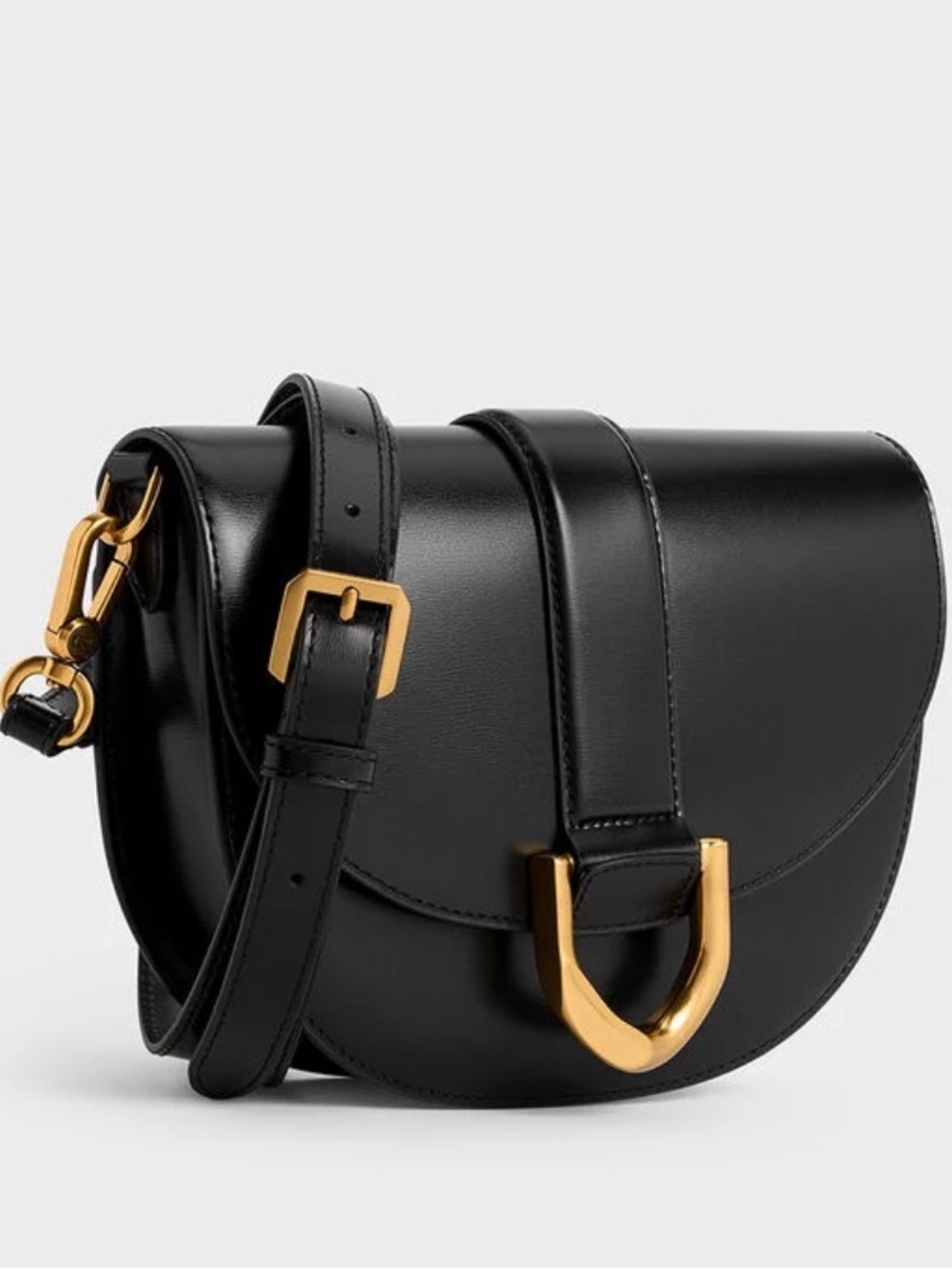 Charles & Keith Gabine Saddle Bag Short & Long Strap Included - Black
